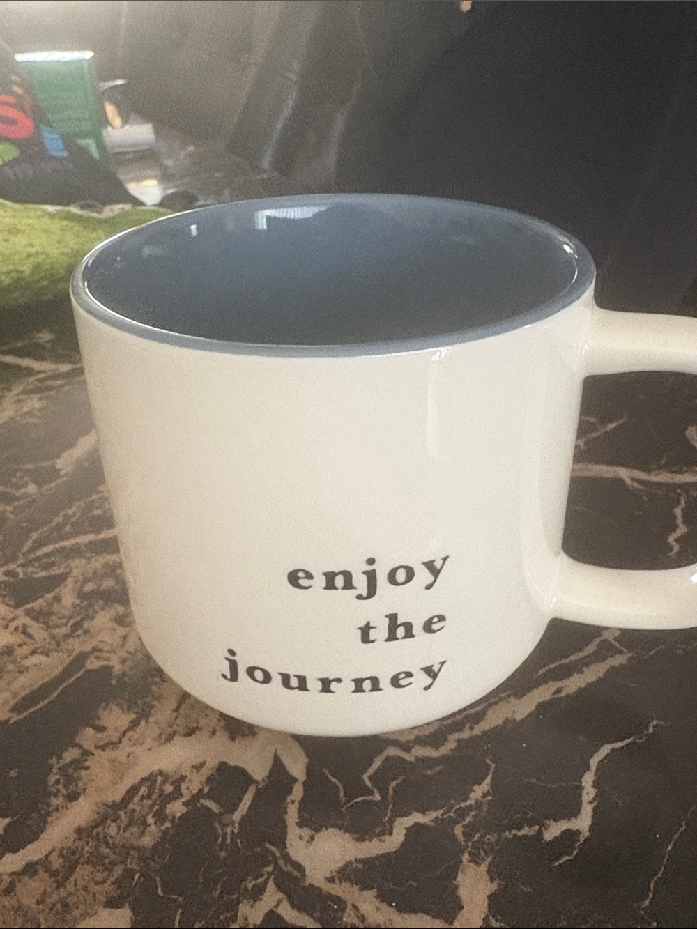 Threshold 'Enjoy the Journey' Ceramic Mug - White Exterior with Blue Interior